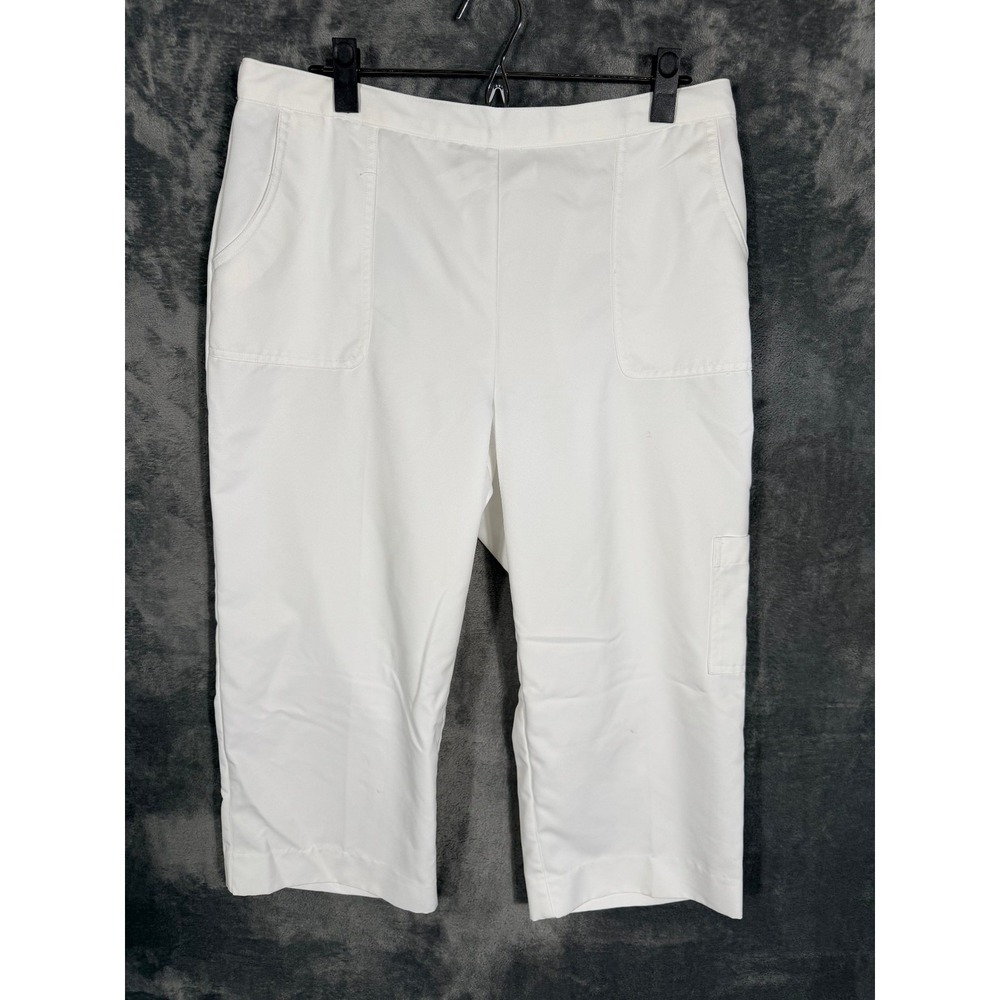 Alfred Dunner Womens Capris 14 White Elastic Waist Pull On Cargo Pockets